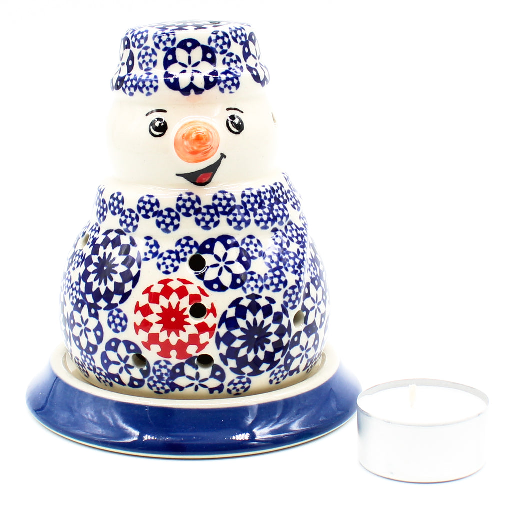 Snowman Tea Candle Holder in Red Snowflake