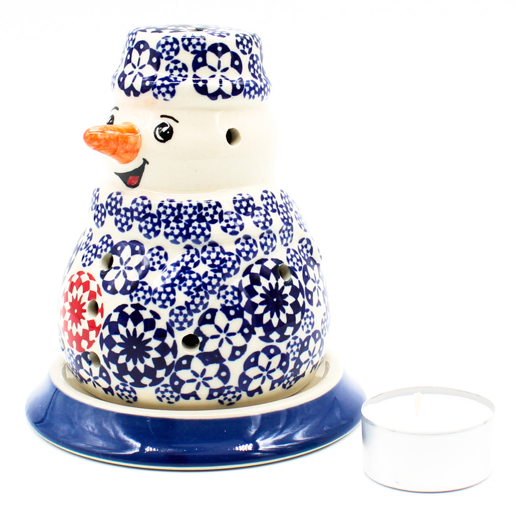 Snowman Tea Candle Holder in Red Snowflake