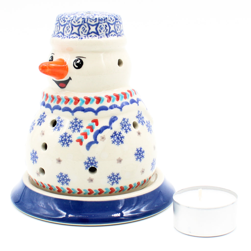 Snowman Tea Candle Holder in Falling Snow