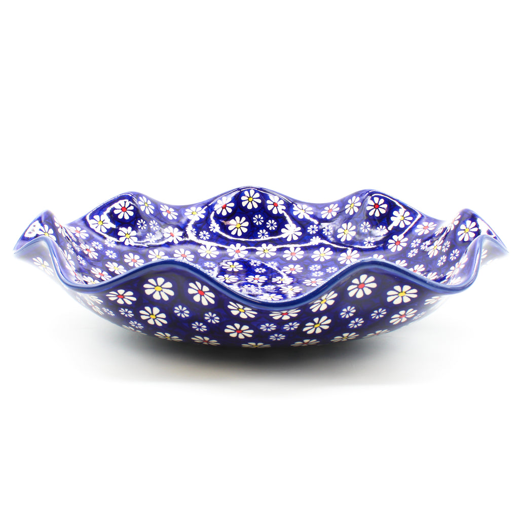Fluted Pasta Bowl in Flowers on Blue