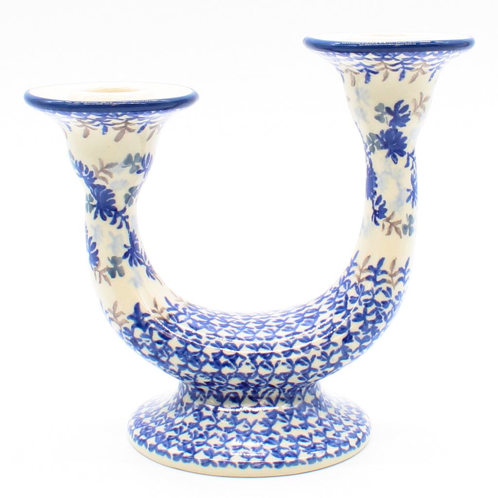 Double Candle Holder in Blue Thistle