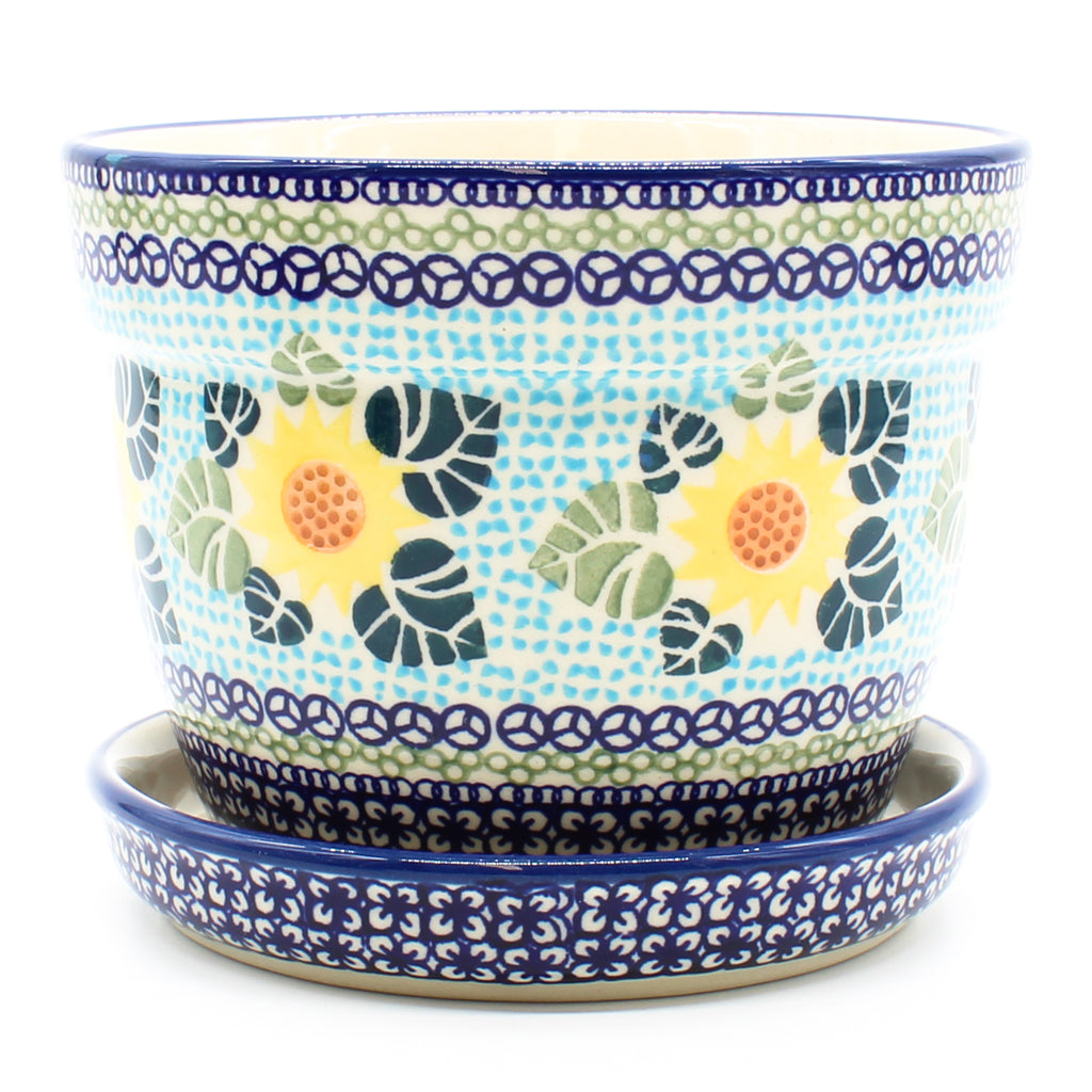 Md Flower Pot w/Plate in Ukrainian Sunflower