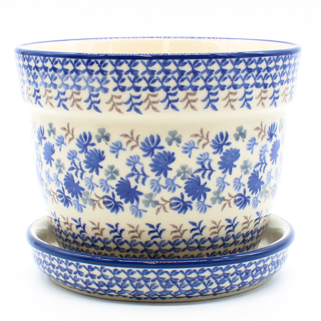 Md Flower Pot w/Plate in Blue Thistle