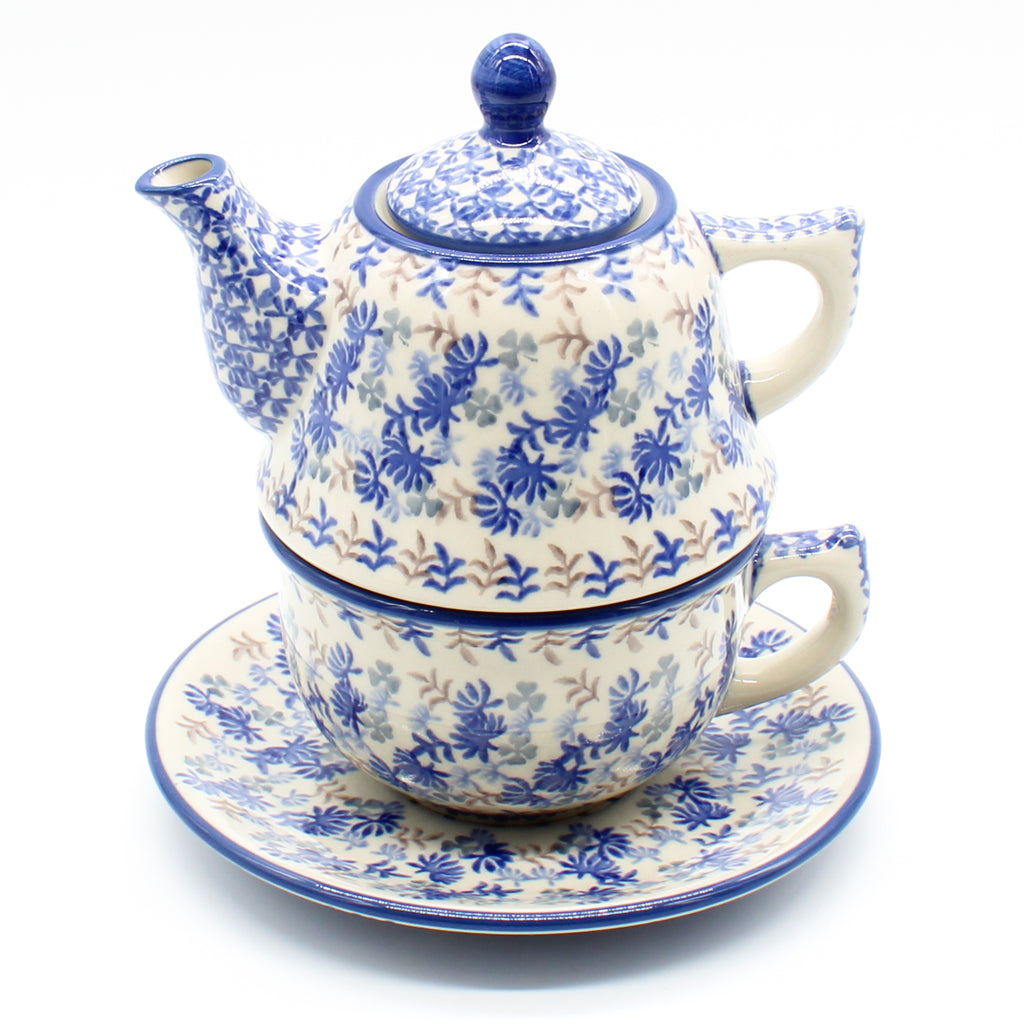 Teapot w/Cup & Saucer in Blue Thistle