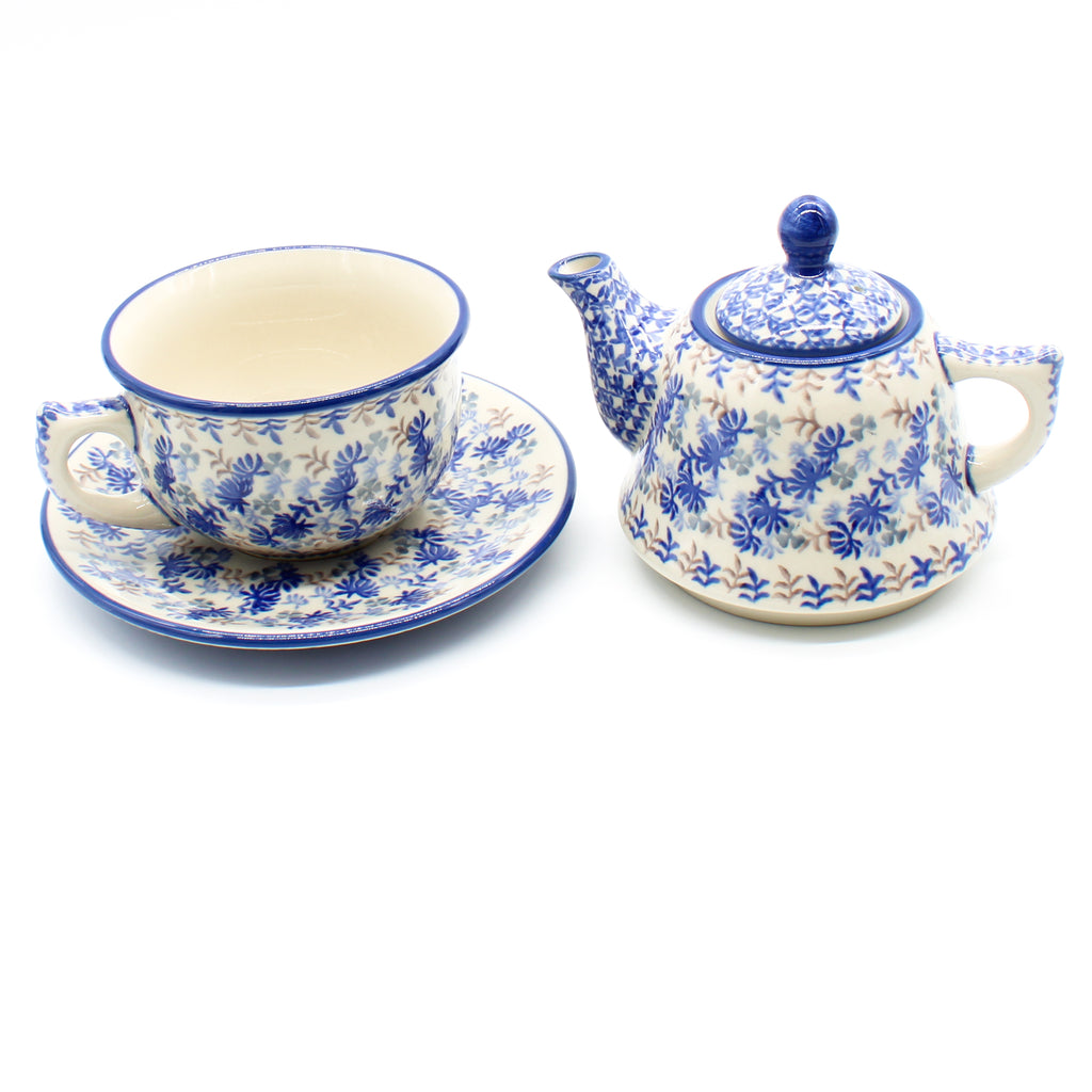 Teapot w/Cup & Saucer in Blue Thistle