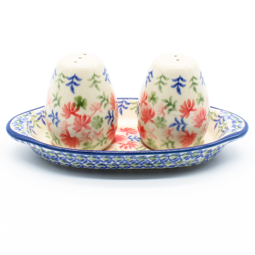 Salt & Pepper Set w/Tray in Coral Thistle