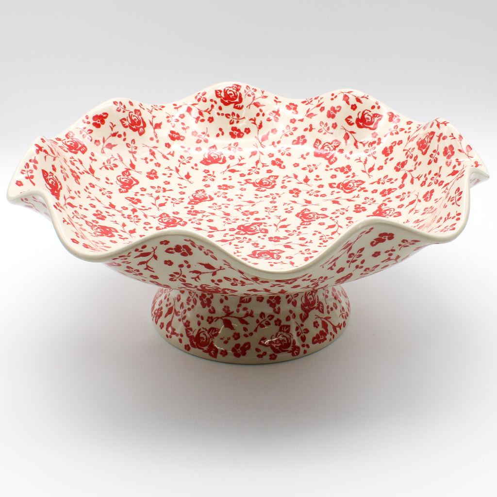 Fluted Pedestal Bowl in Antique Red