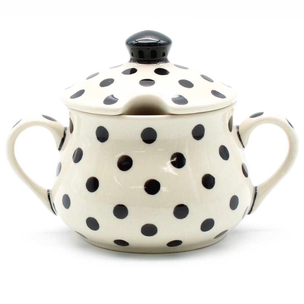 Family Style Sugar Bowl 14 oz in Black Polka-Dot