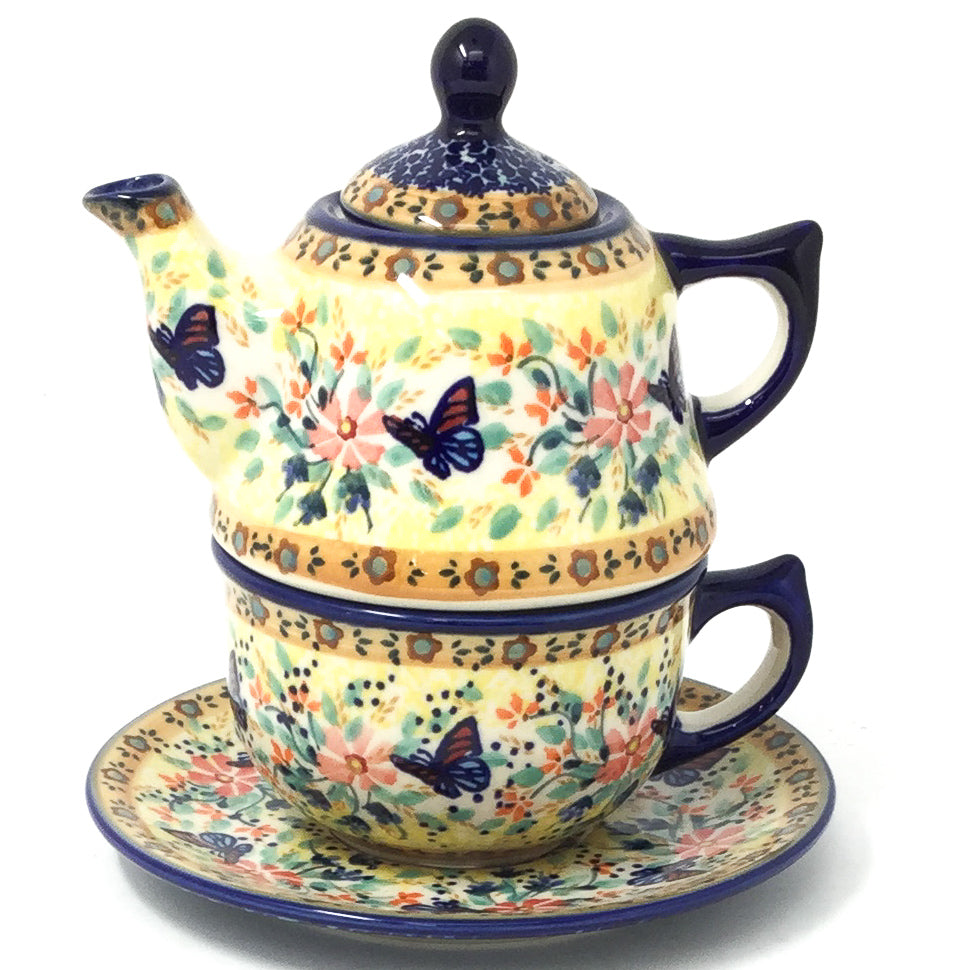 Teapot w/Cup & Saucer in Butterfly Meadow