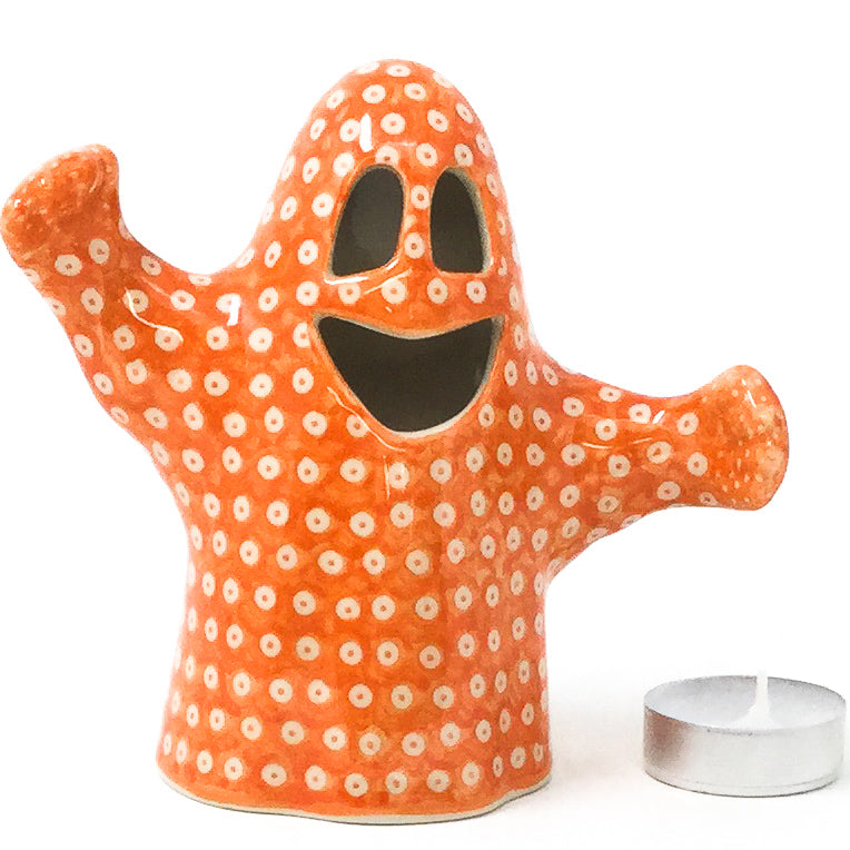 Ghost Tea Candle Holder in Orange Elegance