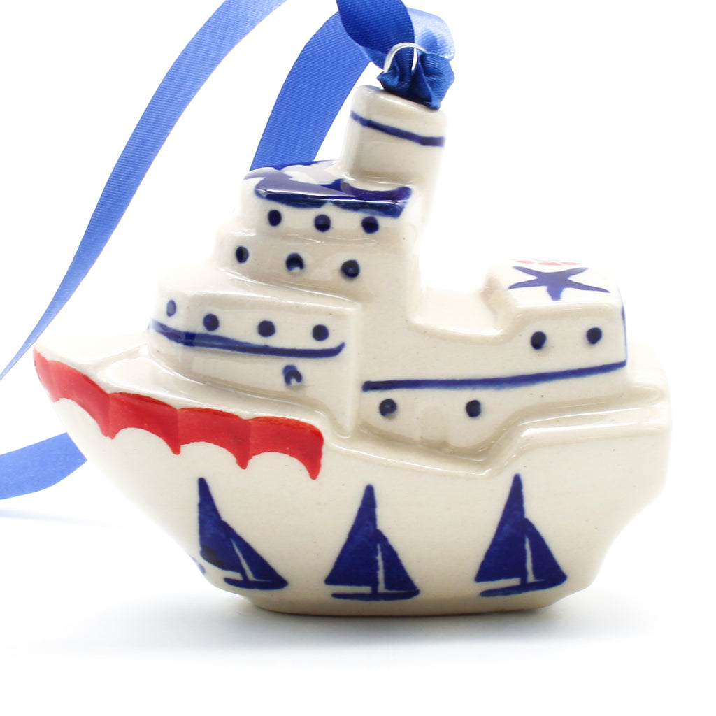 Tugboat-Ornament in Blue Sail