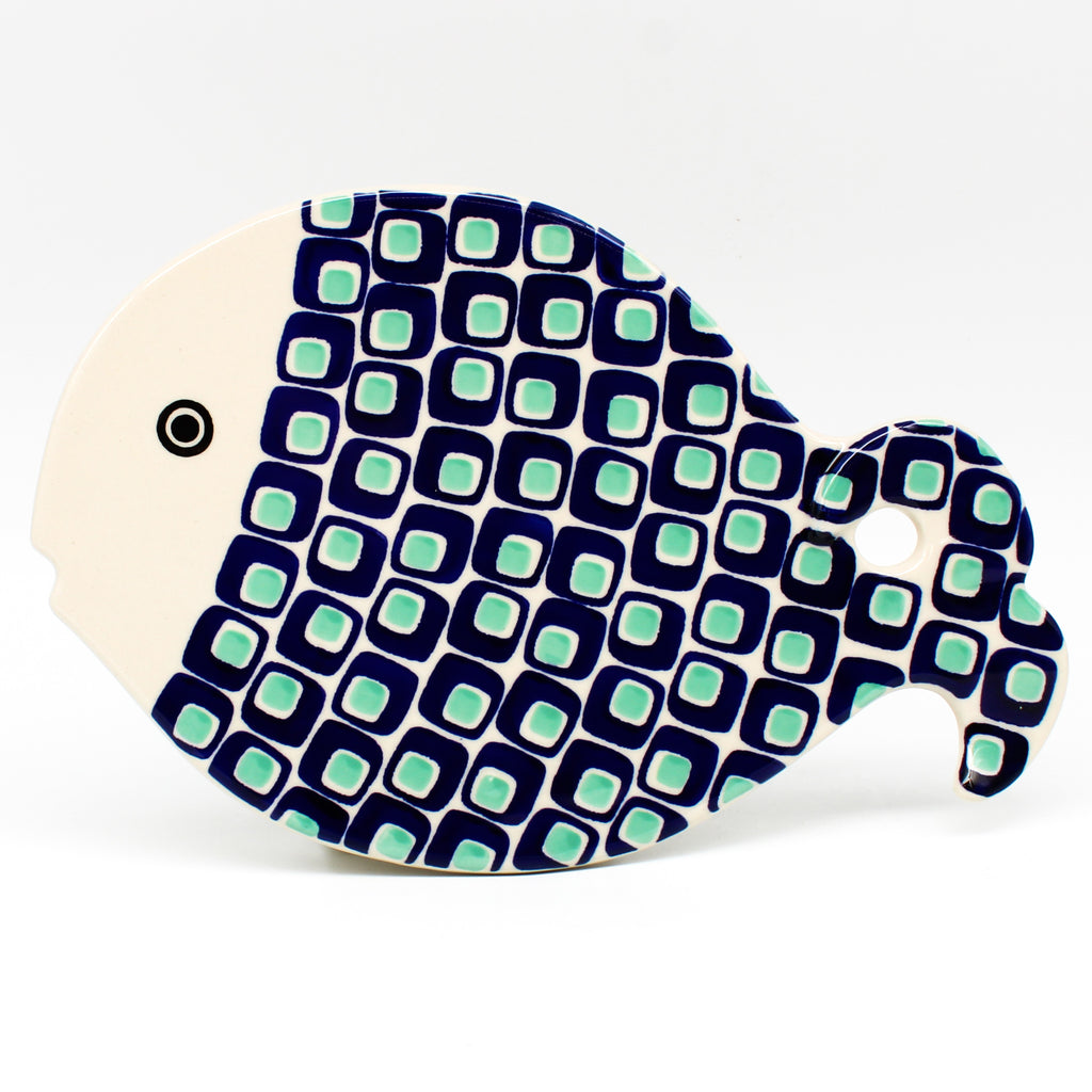 Whale Cutting Board in Green Squares