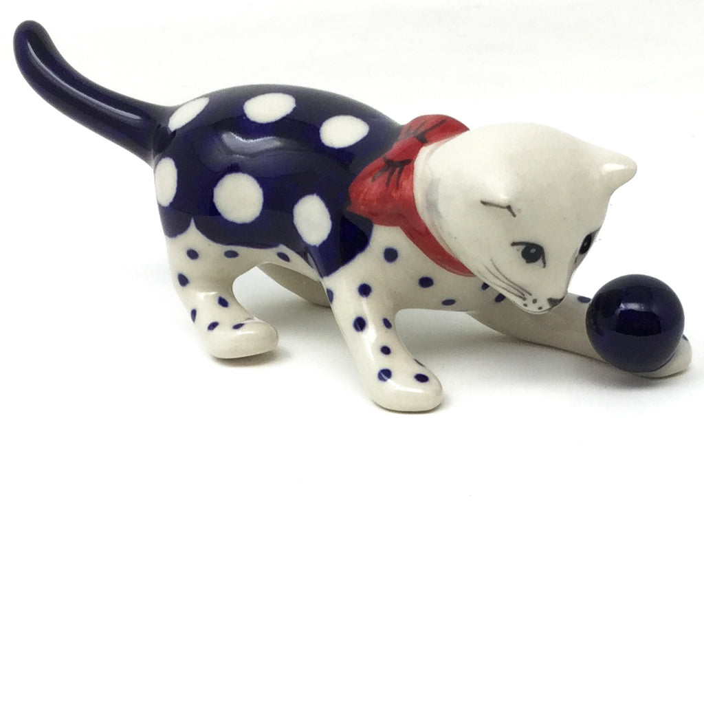 Cat Playing-Miniature in White Polka-Dot