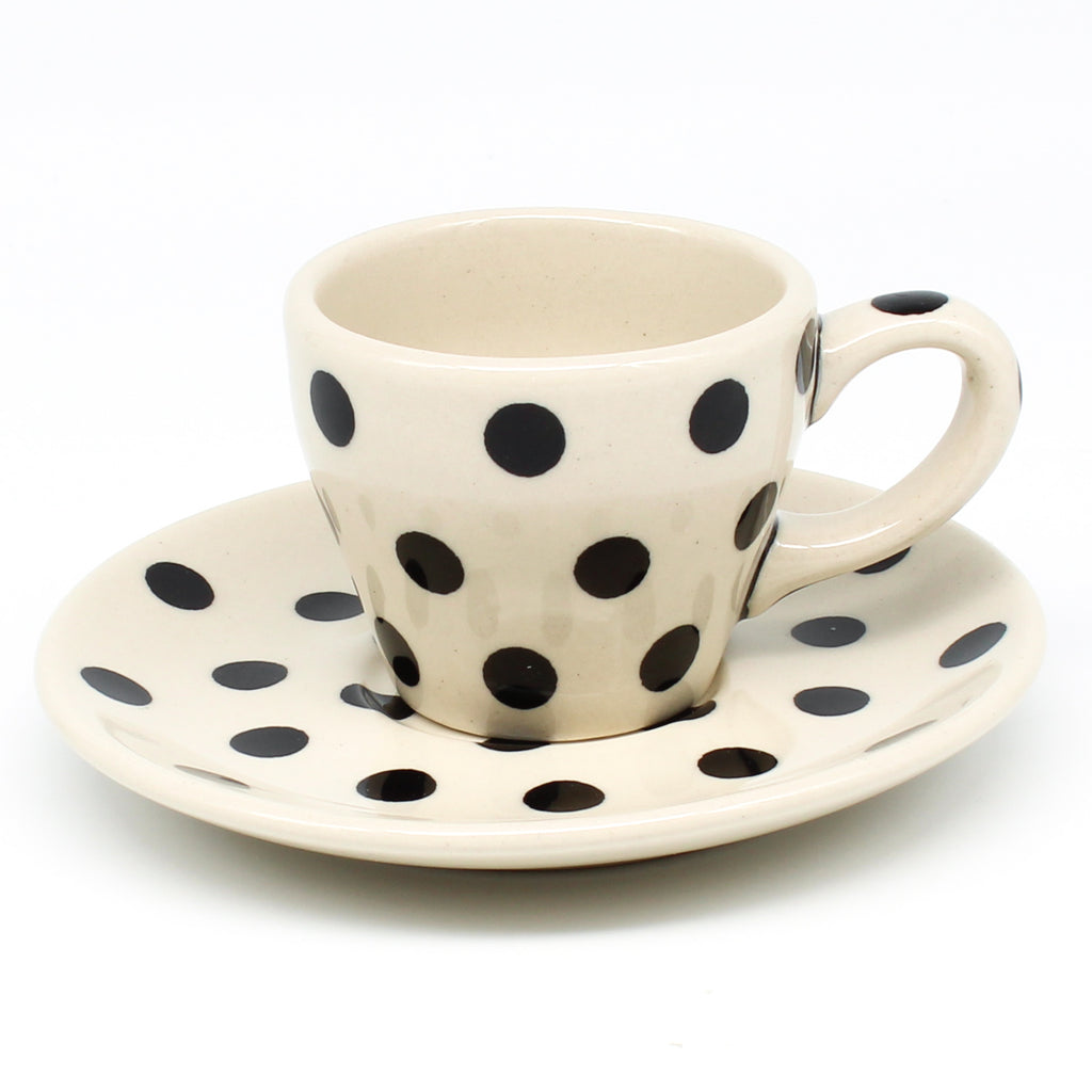 Espresso Cup w/Saucer 2 oz in Black Polka-Dot