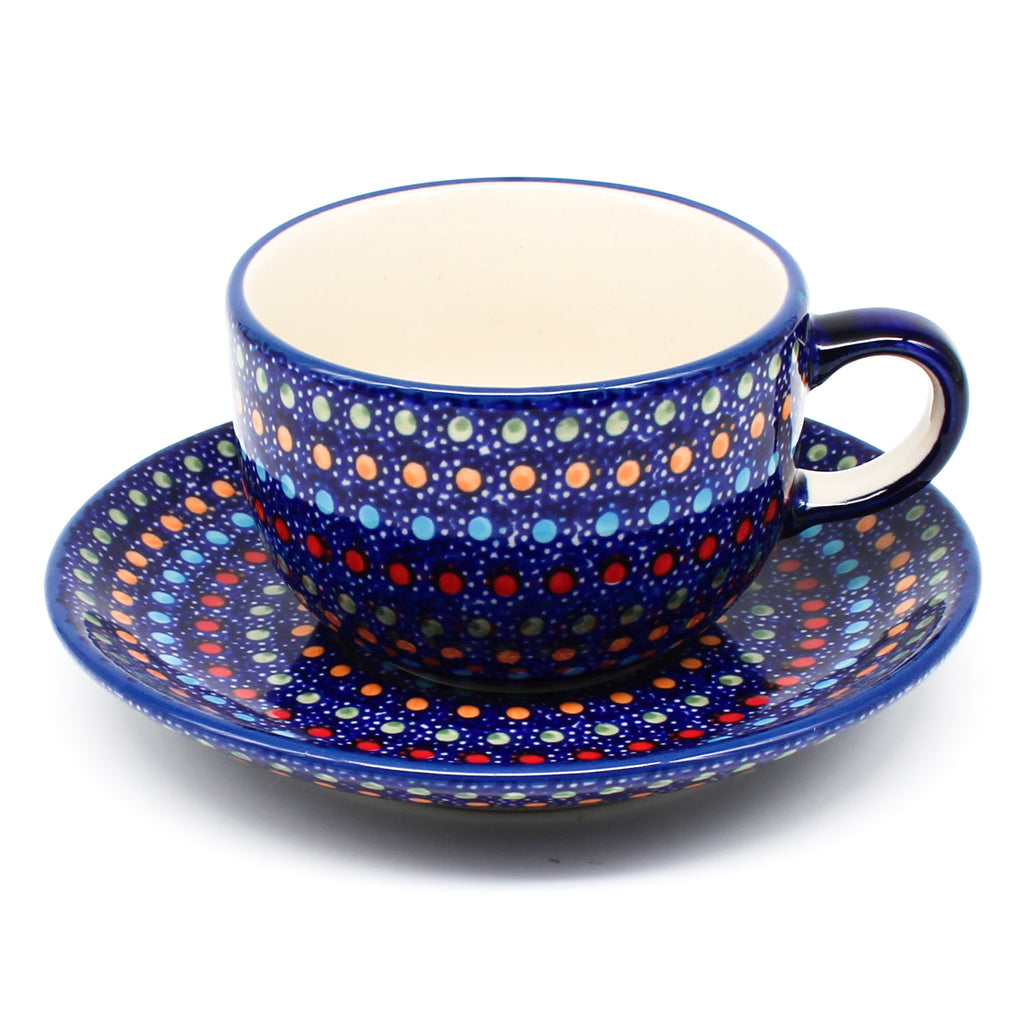 Cappuccino Cup w/Saucer 6.5 oz in Multi-Colored Dots