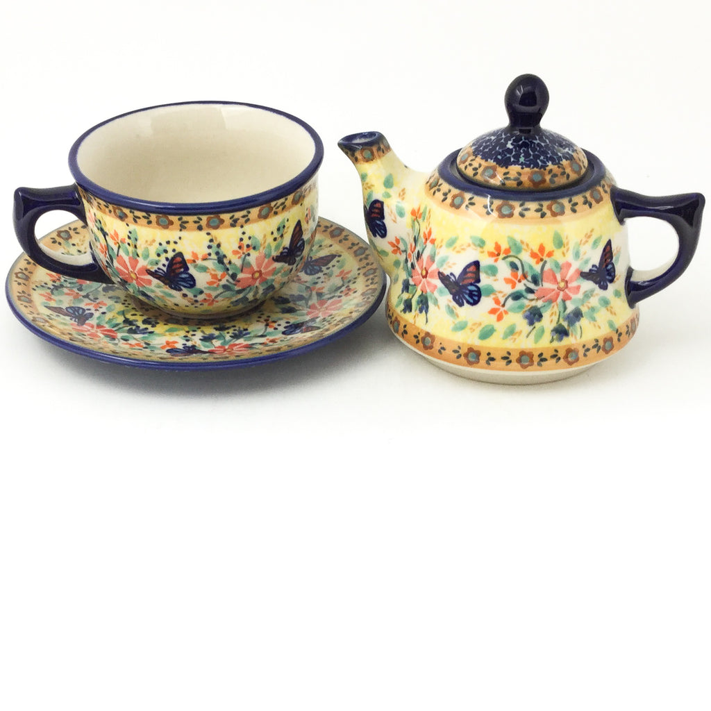 Teapot w/Cup & Saucer in Butterfly Meadow