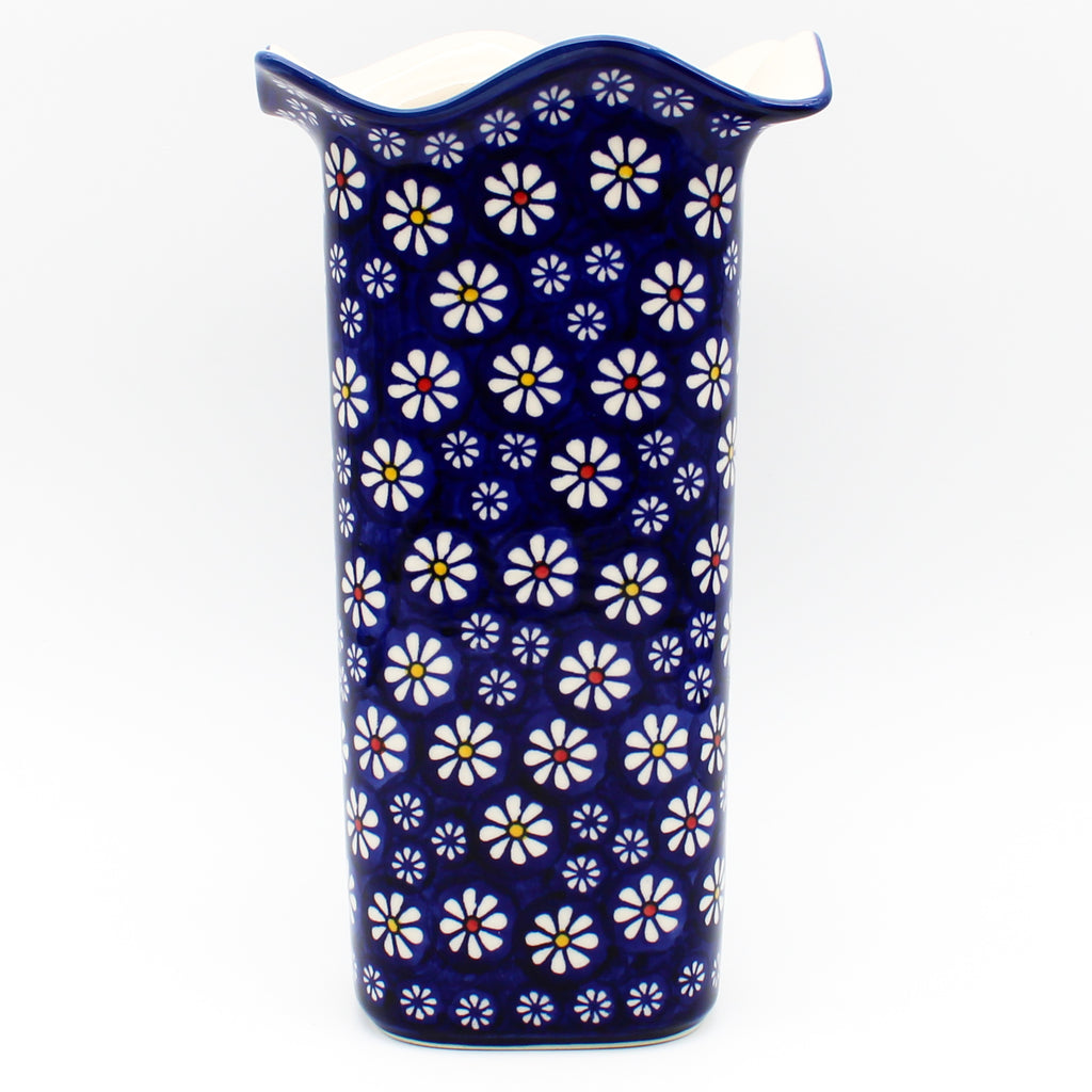 Fluted Vase in Flowers on Blue