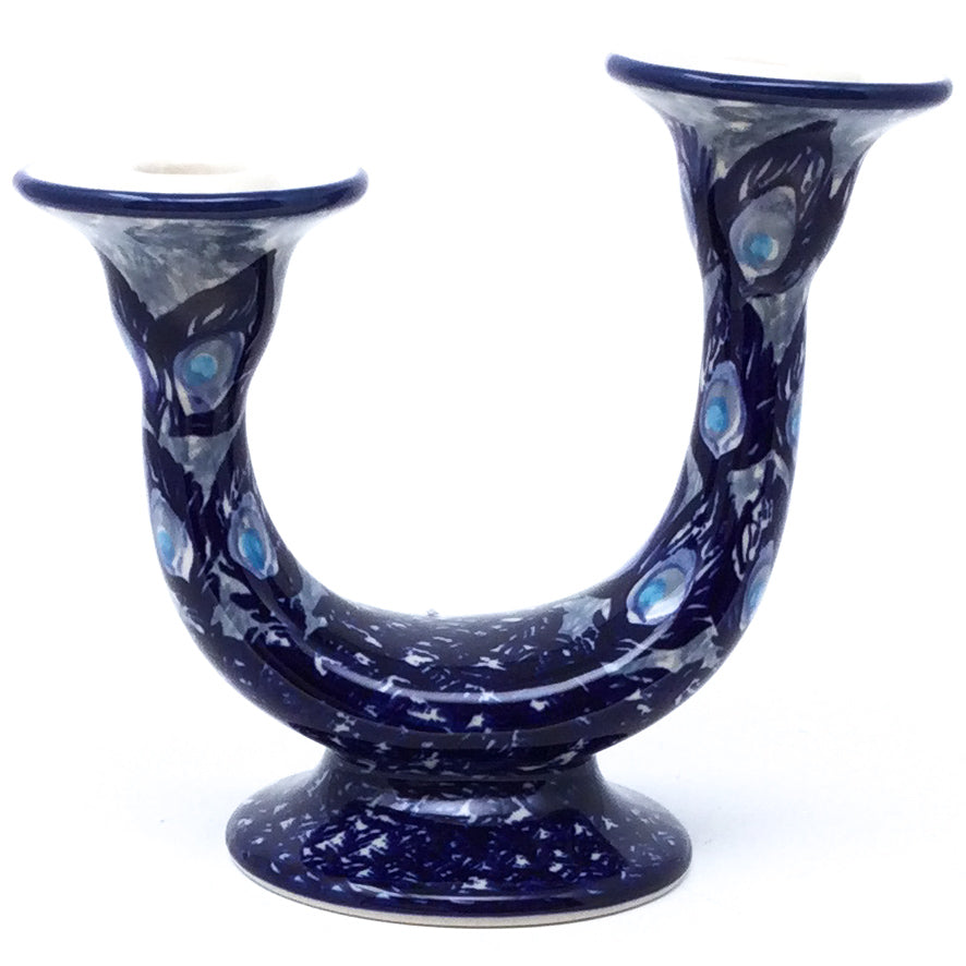 Double Candle Holder in Peacock Glory