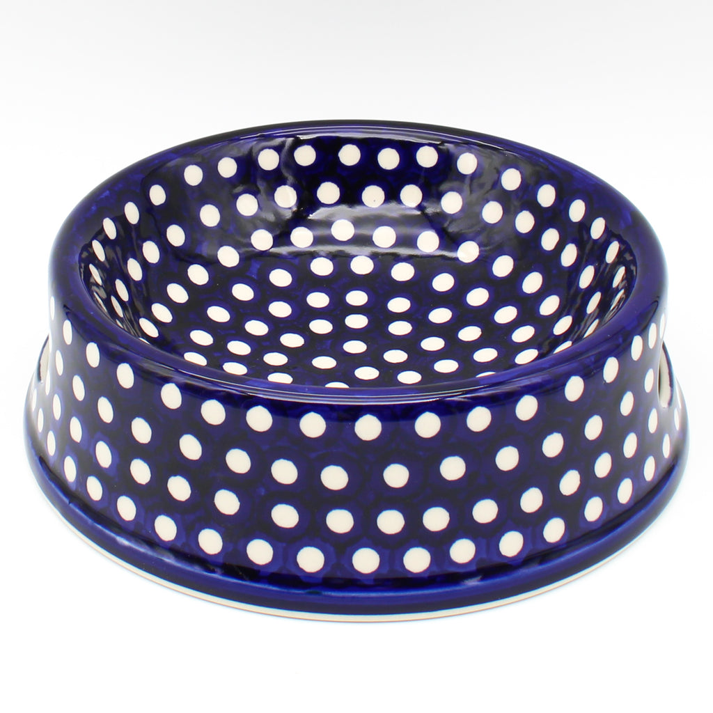 Lg Dog Bowl in White Polka-Dot