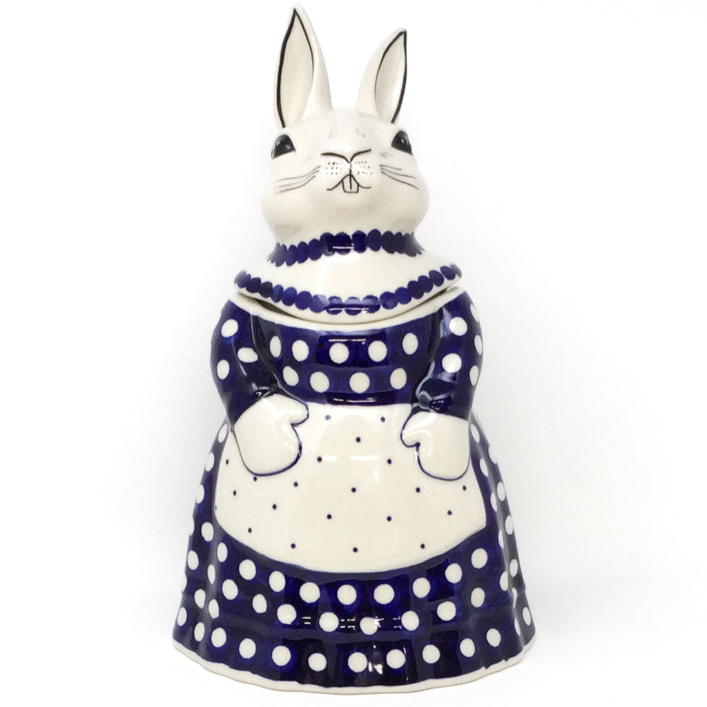 Rabbit Cookie Jar in White Polka-Dot