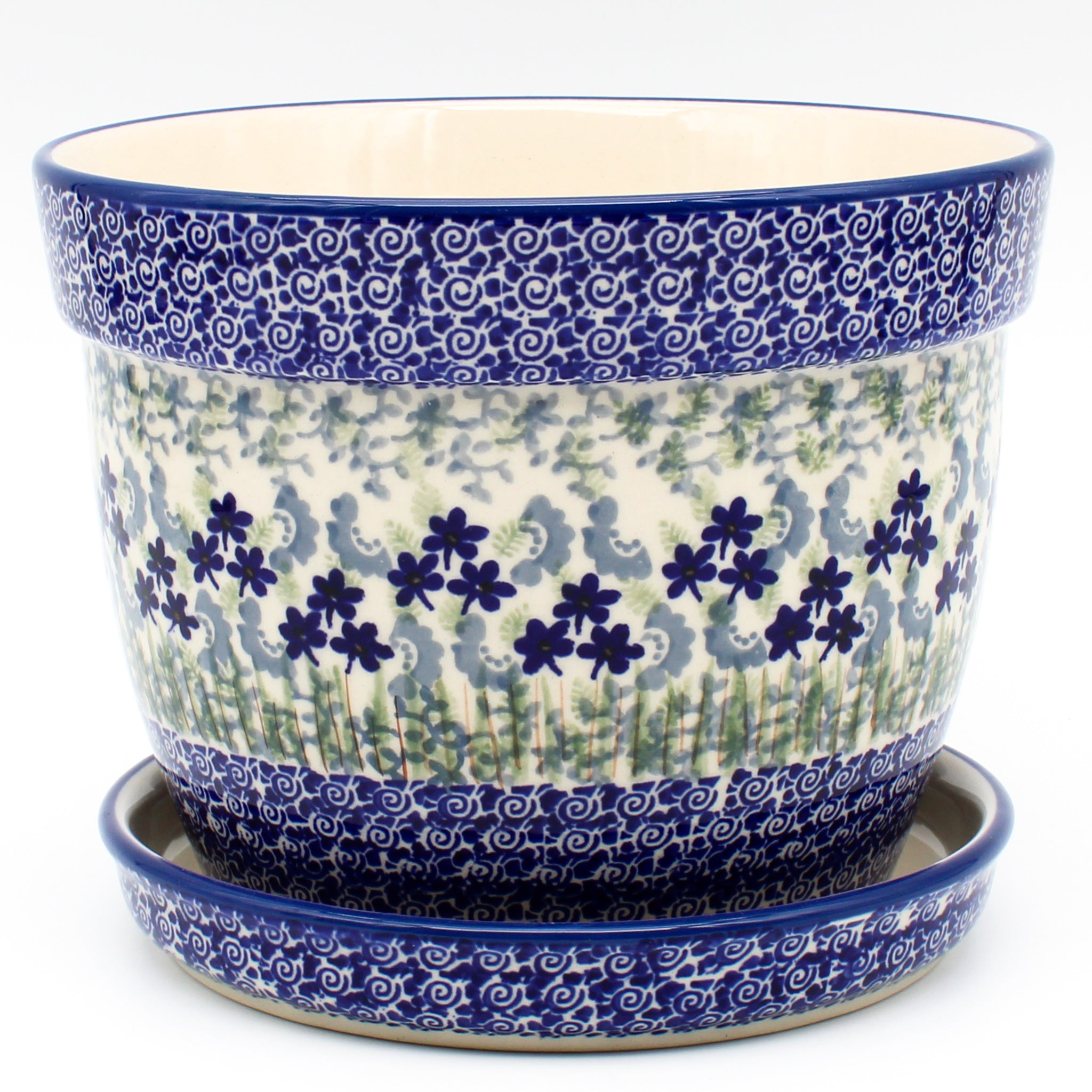 lg plant pots Lg Flower Pot w/Plate in Alpine Blue – Janelle Imports
