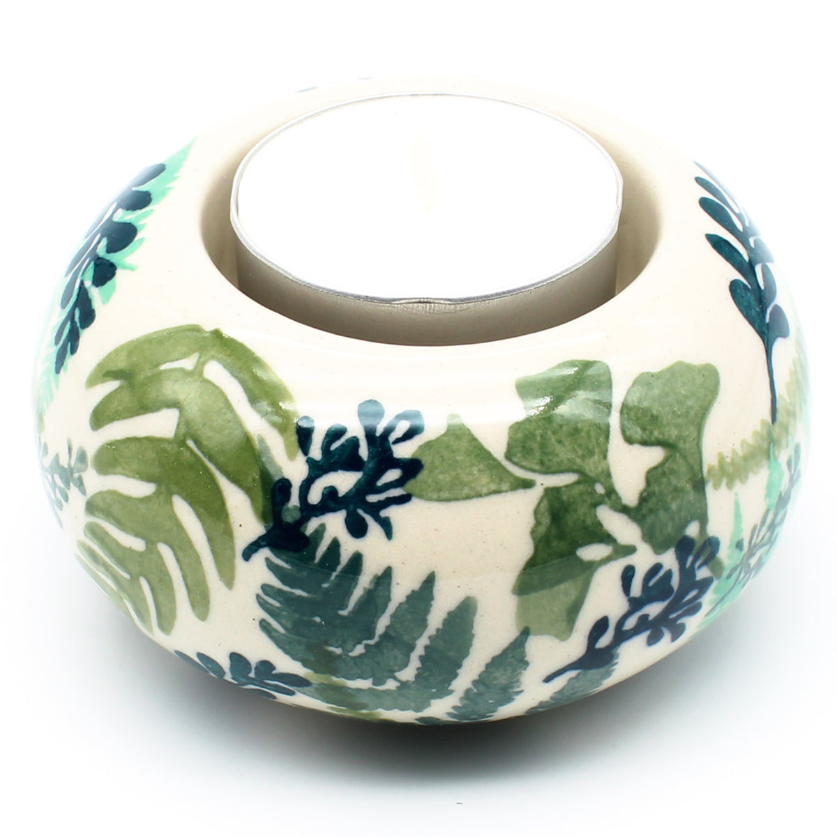 Polish Pottery Votive Candle Holder in Ferns