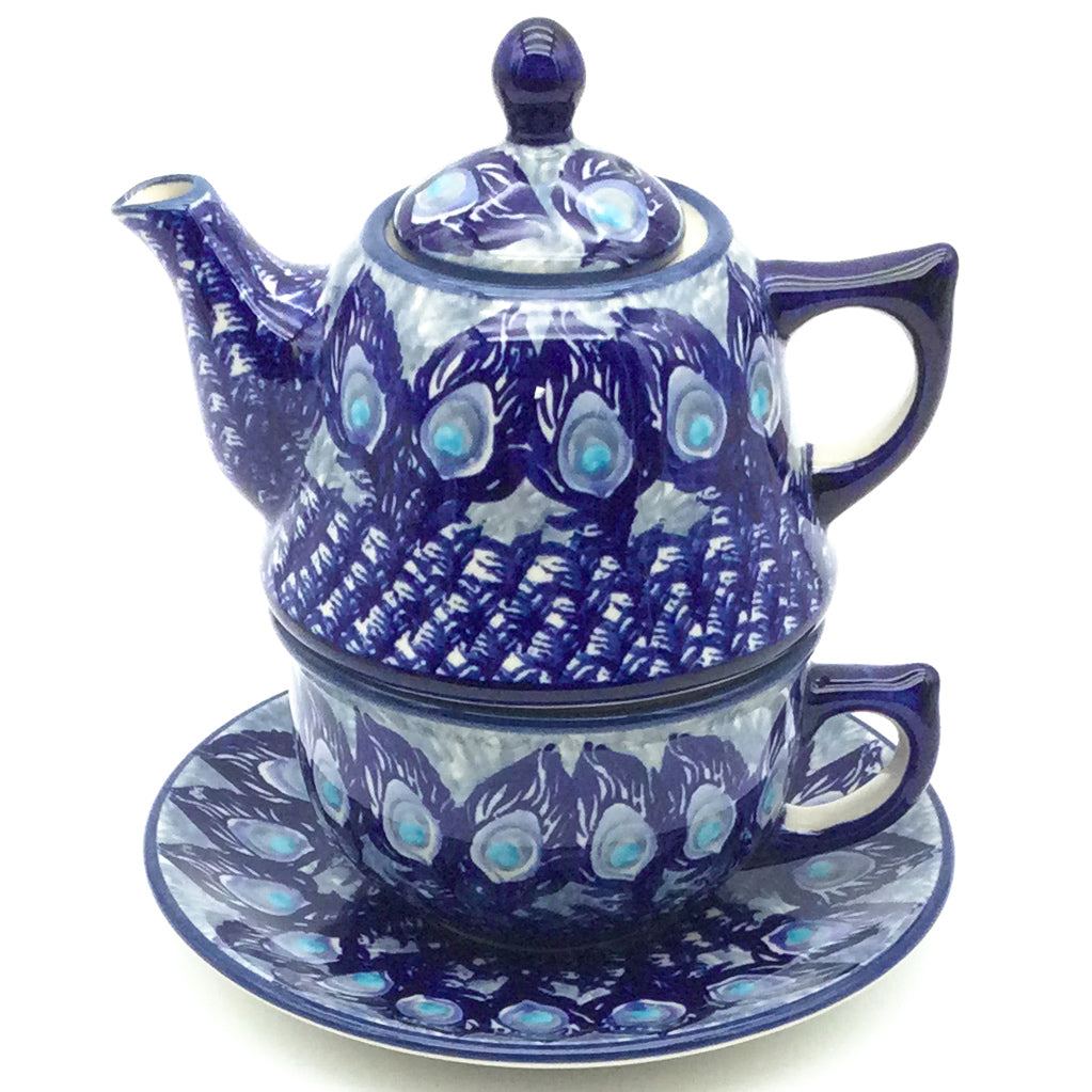 Teapot w/Cup & Saucer in Peacock Glory