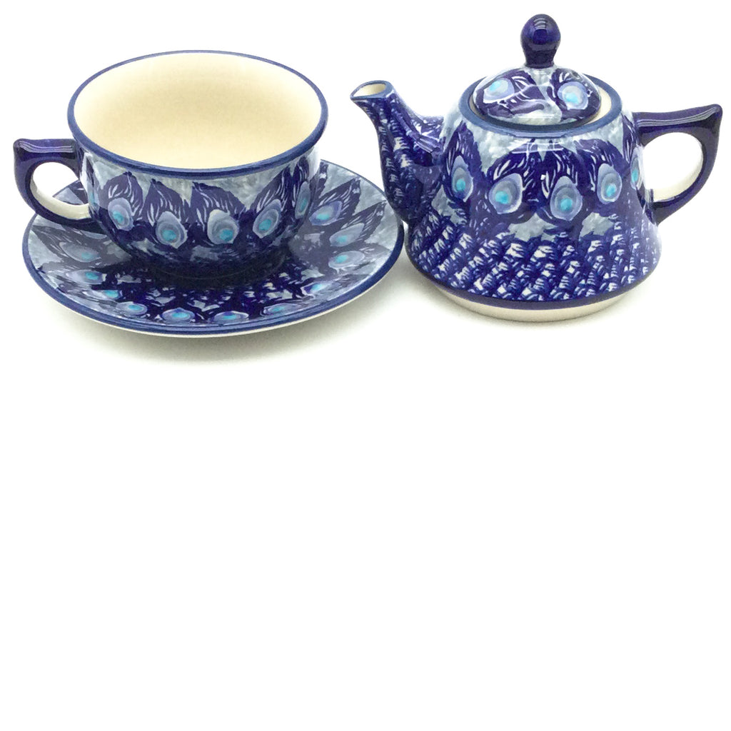 Teapot w/Cup & Saucer in Peacock Glory