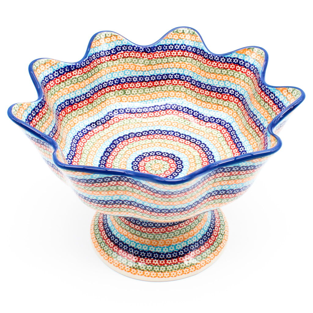 Pedestal Berry Bowl in Multi-Colored Flowers
