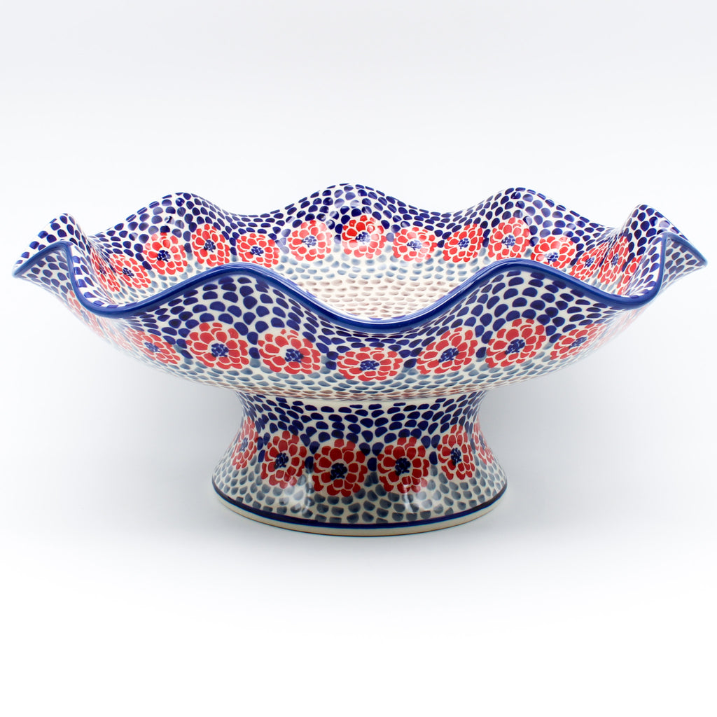 Fluted Pedestal Bowl in Red Zinnia