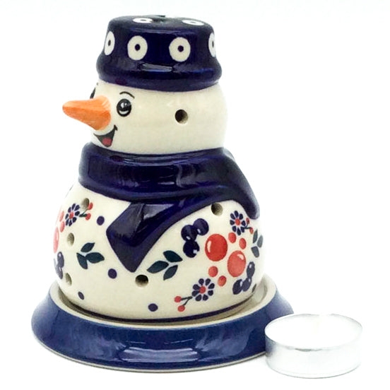 Snowman Tea Candle Holder in Traditional Cherries