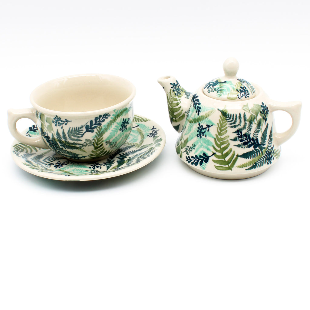 Teapot w/Cup & Saucer in Ferns