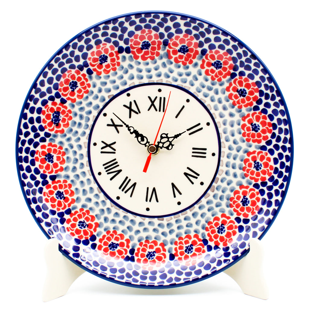 Plate Wall Clock in Red Zinnia