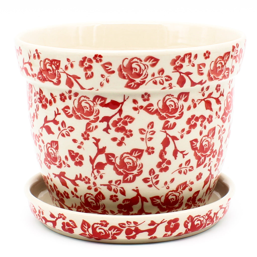 Lg Flower Pot w/Plate in Antique Red