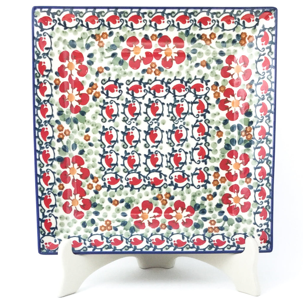 Square Dinner Plate in Red Poppies