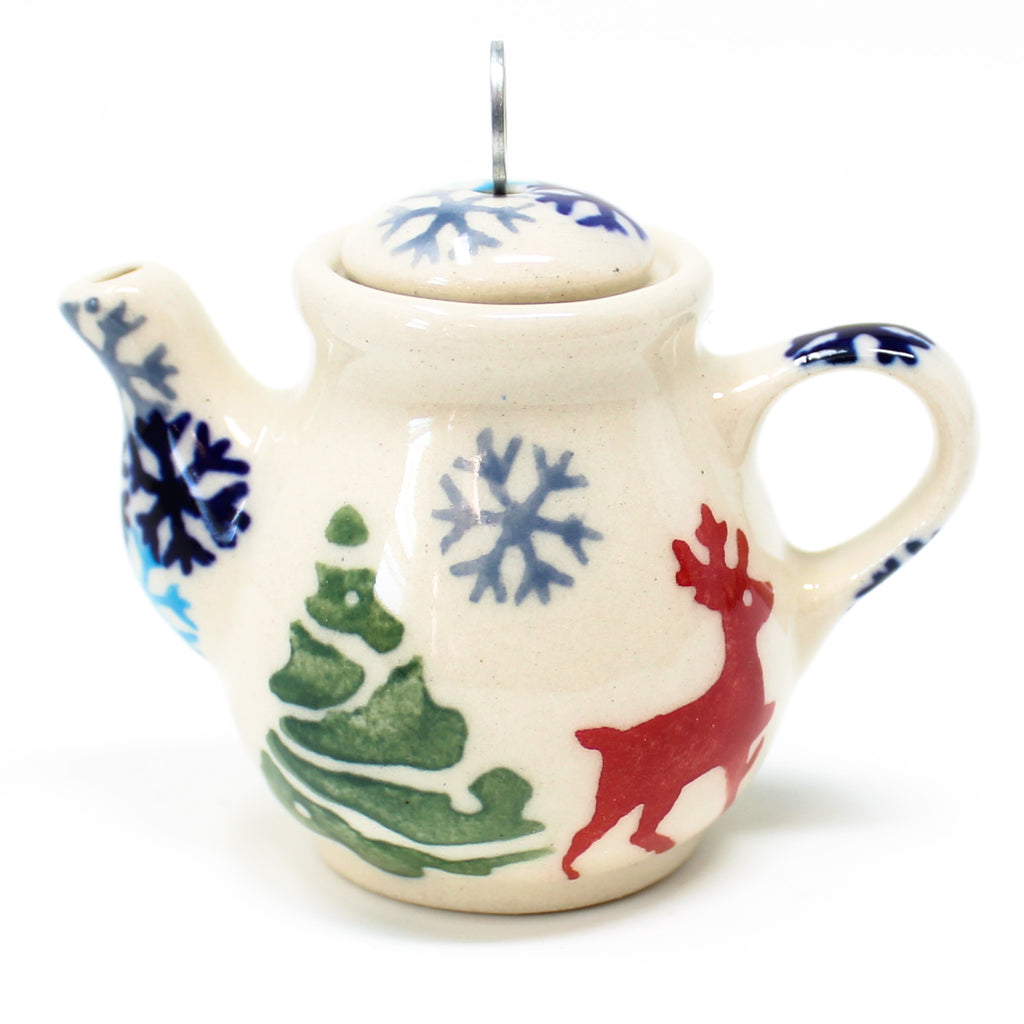 Teapot-Ornament in Winter Reindeer