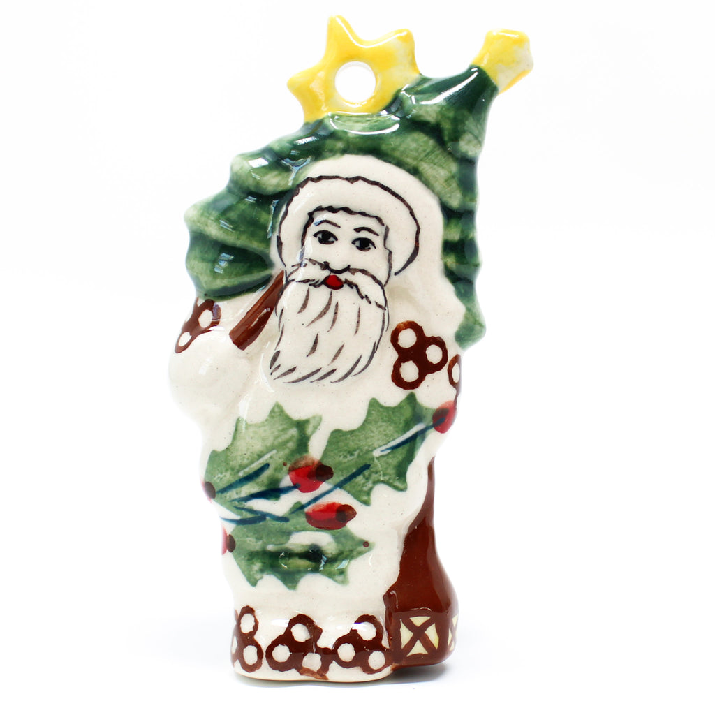 Santa w/ Christmas Tree-Ornament in Holly