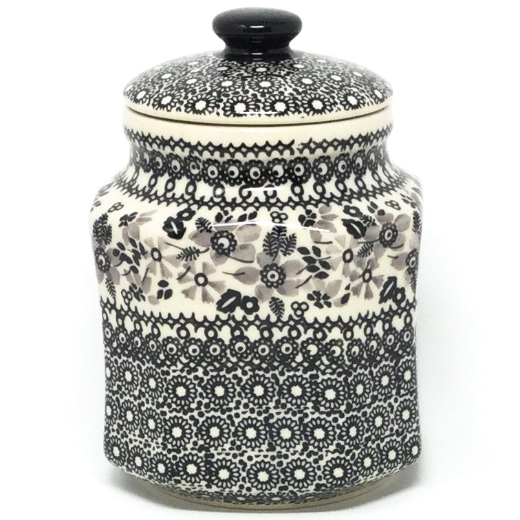 air tight black and white ceramic cookie jar