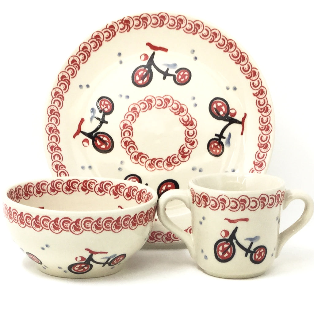 Polish Pottery Child Dinner Set in Bicycle Bicycle