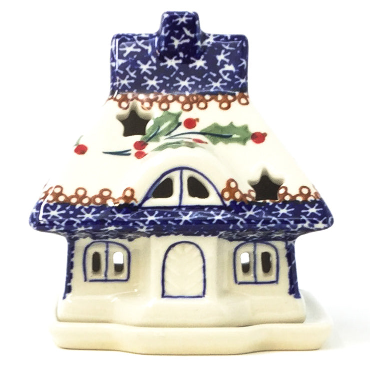 Polish Pottery House Tea Candle Holder in Holly Pattern in Holly Holly