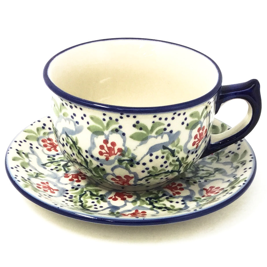 Polish Pottery Tea Cup w/ Saucer 8 oz in Japanese Garden Japanese Garden