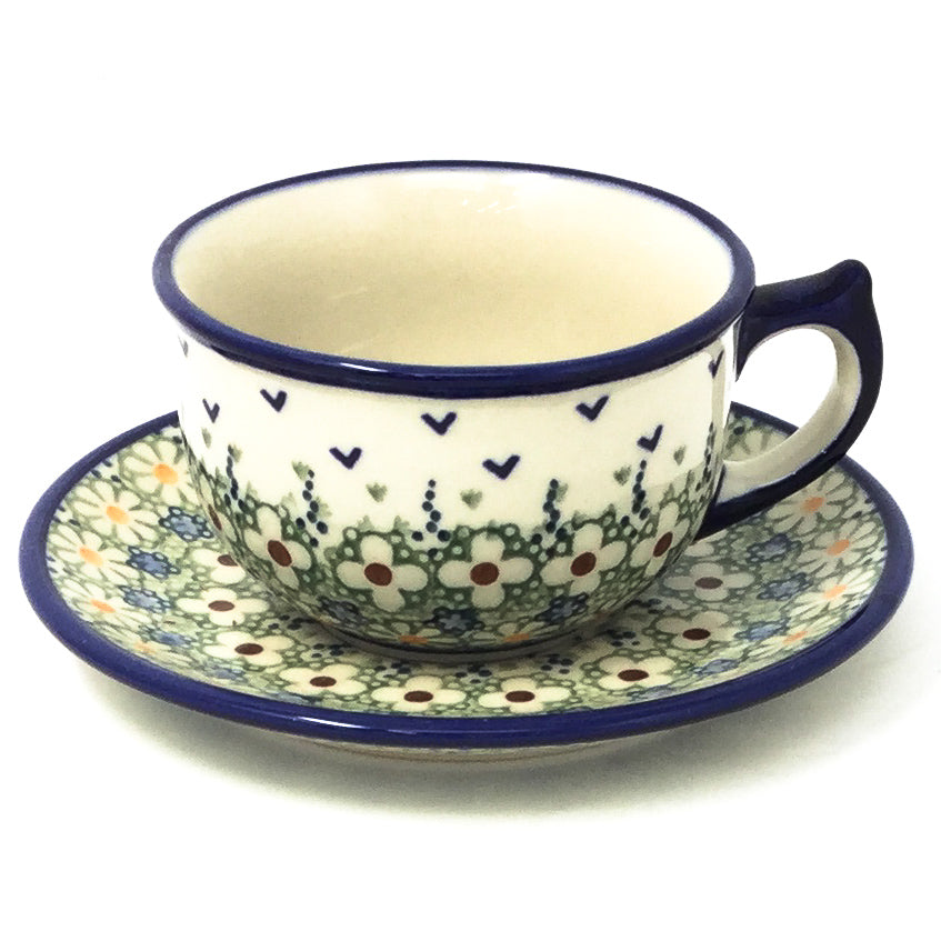 Polish Pottery Tea Cup w/ Saucer 8 oz in Spring Spring