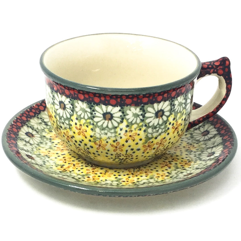 Polish Pottery Tea Cup w/ Saucer 8 oz in Cottage Decor Cottage Decor