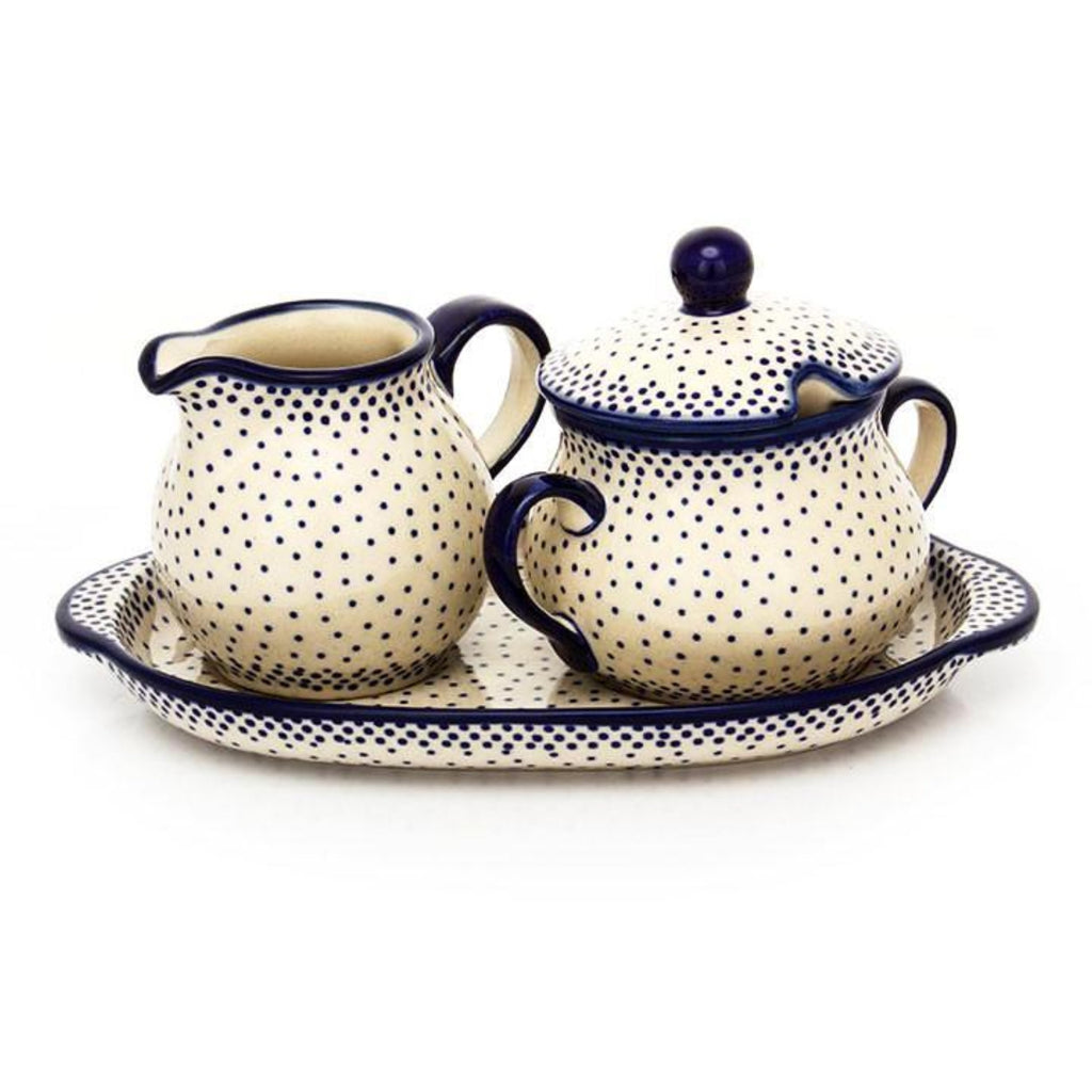 Polish Pottery Creamer & Sugar Set w/ Tray in Simple Elegance Simple Elegance